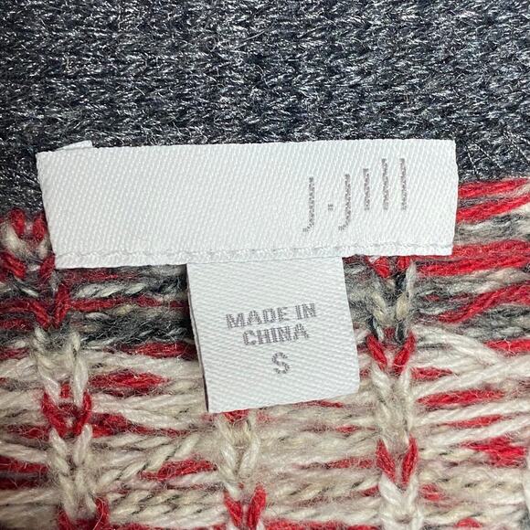 J Jill Womens Small Open Front Long Cardigan Duster Sweater Red Gray Wool Blend - Picture 7 of 9